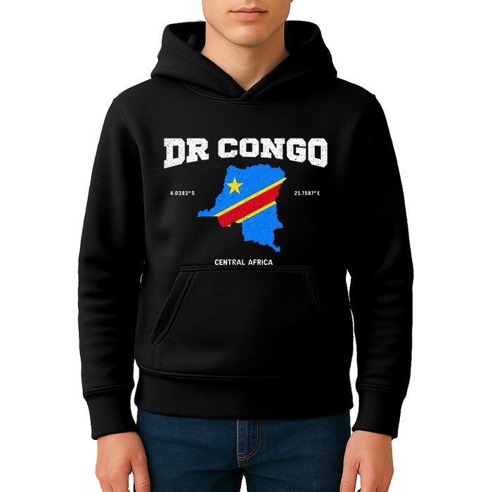 Congolese Flag And Map Dr. Congo Coordinates Kids Hoodie