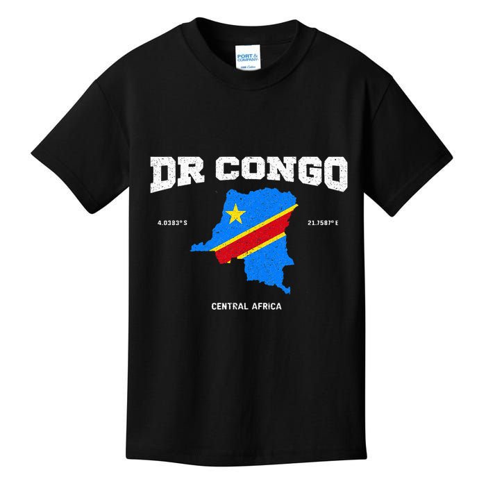 Congolese Flag And Map Dr. Congo Coordinates Kids T-Shirt