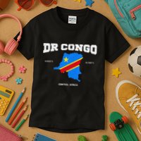 Congolese Flag And Map Dr. Congo Coordinates Kids T-Shirt