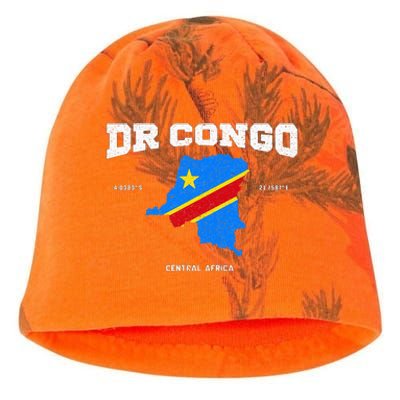 Congolese Flag And Map Dr. Congo Coordinates Kati - Camo Knit Beanie