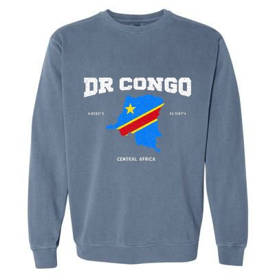 Congolese Flag And Map Dr. Congo Coordinates Garment-Dyed Sweatshirt