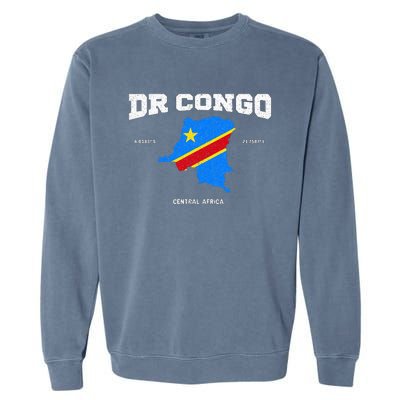 Congolese Flag And Map Dr. Congo Coordinates Garment-Dyed Sweatshirt