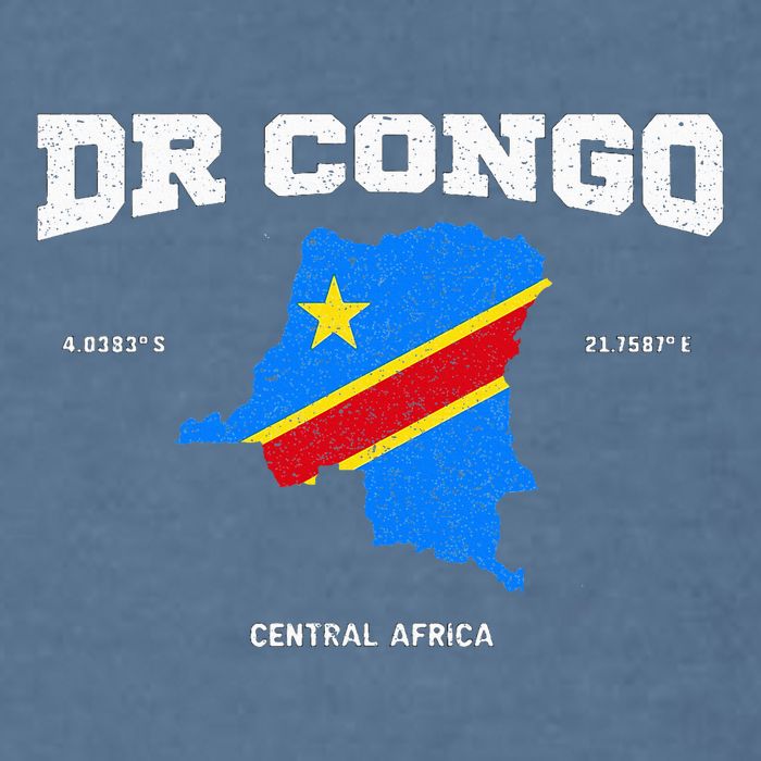 Congolese Flag And Map Dr. Congo Coordinates Garment-Dyed Sweatshirt