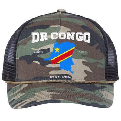 Congolese Flag And Map Dr. Congo Coordinates Retro Rope Trucker Hat Cap