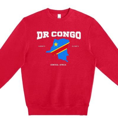 Congolese Flag And Map Dr. Congo Coordinates Premium Crewneck Sweatshirt