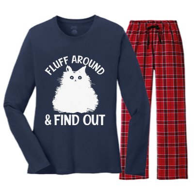 Cat Fluff Around And Find Out Funny Cat Adult Women Women's Long Sleeve Flannel Pajama Set 