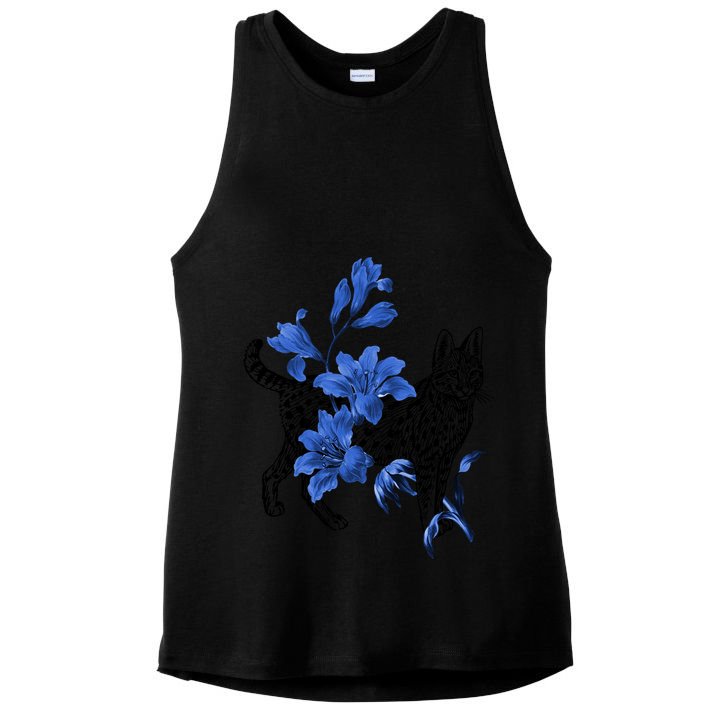 Cat Flower Art Cute Ladies PosiCharge Tri-Blend Wicking Tank