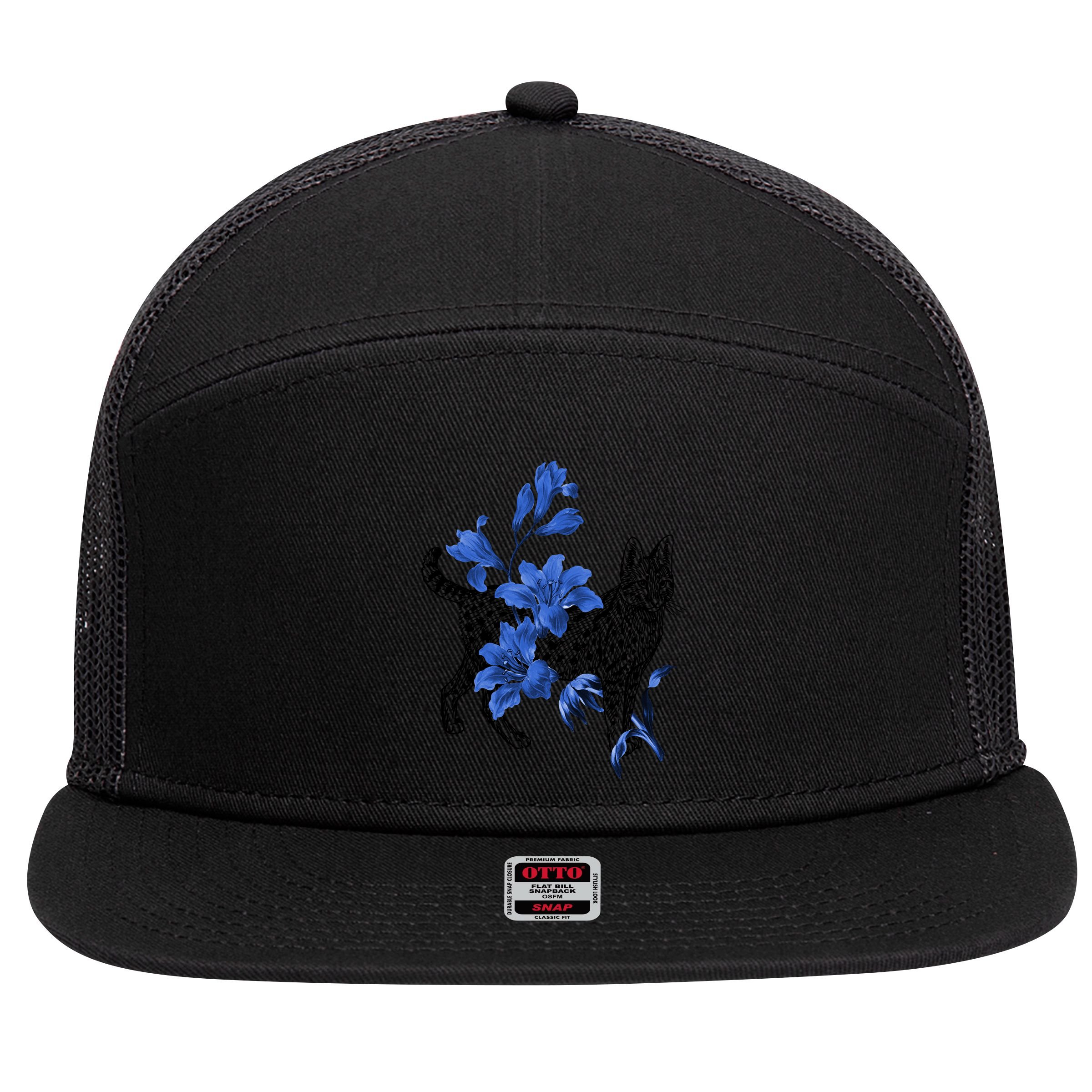 Cat Flower Art Cute 7 Panel Mesh Trucker Snapback Hat