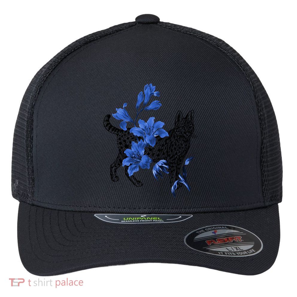 Cat Flower Art Cute Flexfit Unipanel Trucker Cap