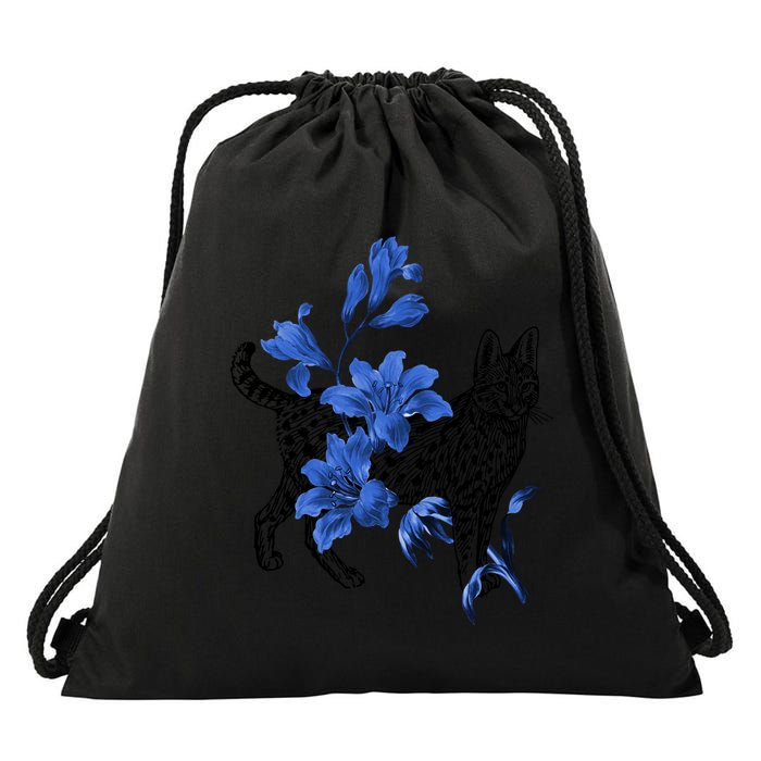 Cat Flower Art Cute Drawstring Bag