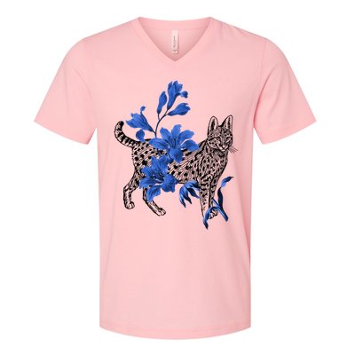Cat Flower Art Cute V-Neck T-Shirt