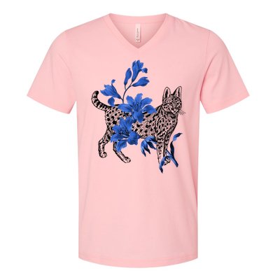 Cat Flower Art Cute V-Neck T-Shirt