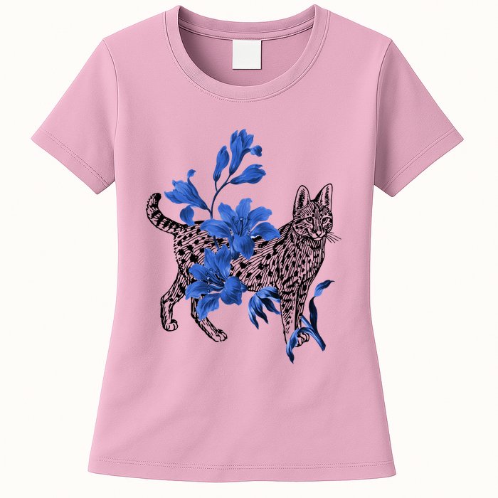 Cat Flower Art Cute Womens T-Shirt