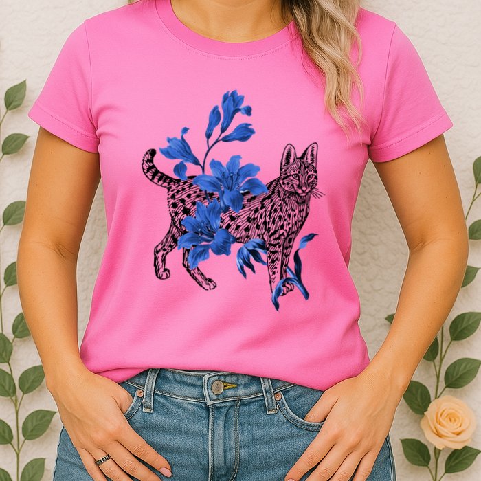 Cat Flower Art Cute Womens T-Shirt