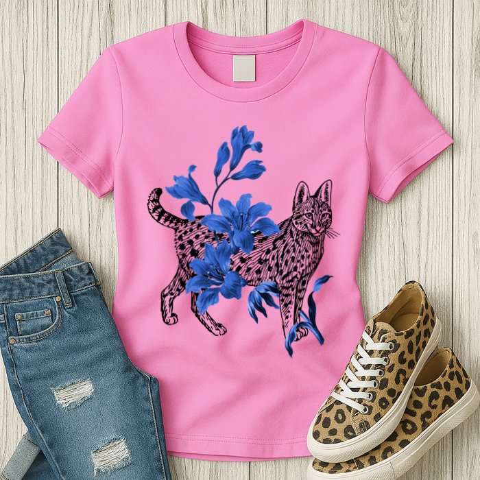 Cat Flower Art Cute Womens T-Shirt