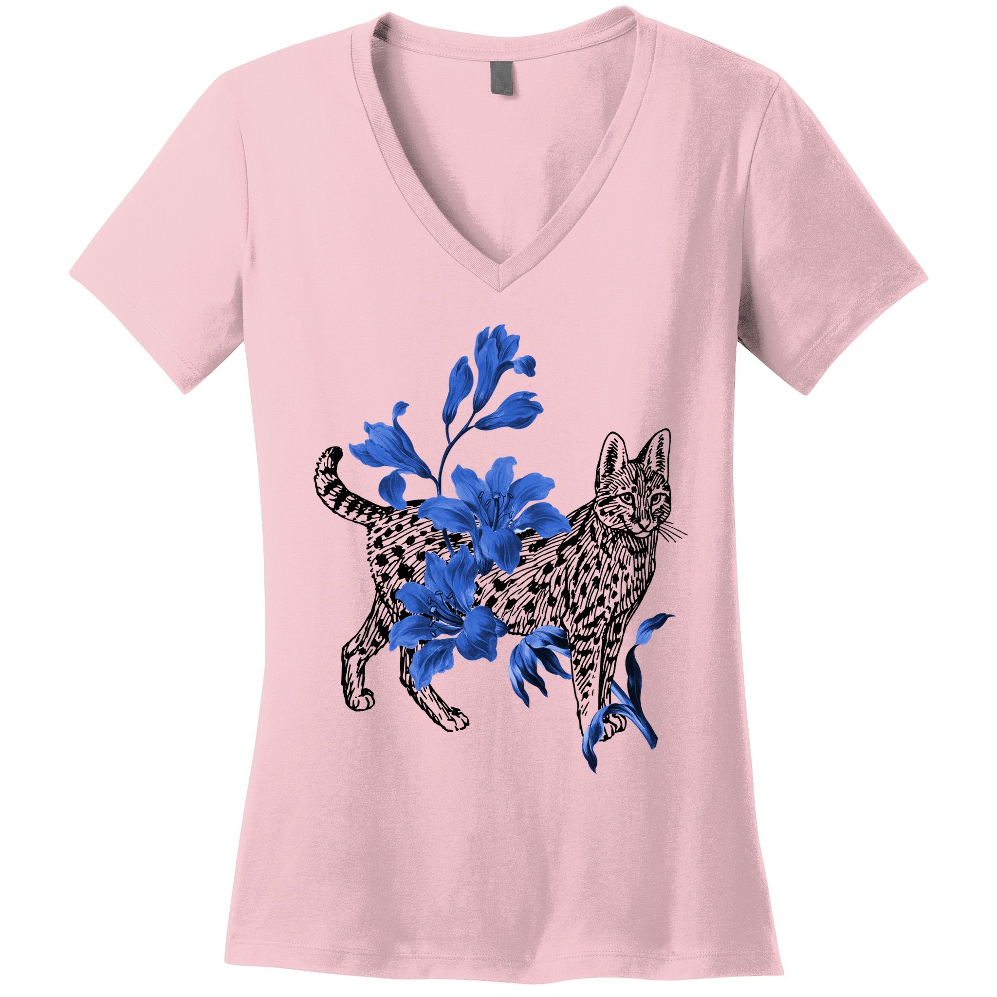 Cat Flower Art Cute Women's V-Neck T-Shirt