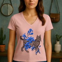 Cat Flower Art Cute Women's V-Neck T-Shirt