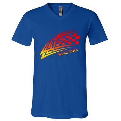 Checker Flag Auto Car Racing Checkered Racing Flag Graphic Gift V-Neck T-Shirt