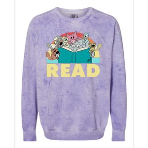 Cute Funny Animals Read Reading Book Lover Fan Colorblast Crewneck Sweatshirt