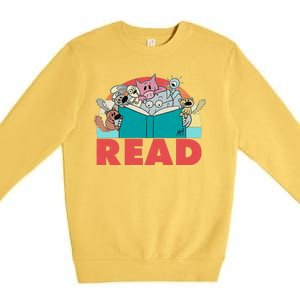 Cute Funny Animals Read Reading Book Lover Fan Premium Crewneck Sweatshirt