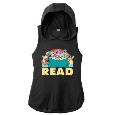 Cute Funny Animals Read Reading Book Lover Fan Ladies PosiCharge Tri-Blend Wicking Draft Hoodie Tank