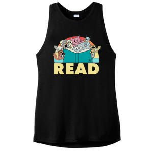 Cute Funny Animals Read Reading Book Lover Fan Ladies PosiCharge Tri-Blend Wicking Tank