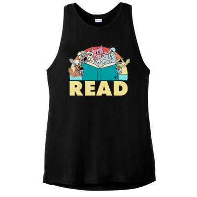 Cute Funny Animals Read Reading Book Lover Fan Ladies PosiCharge Tri-Blend Wicking Tank