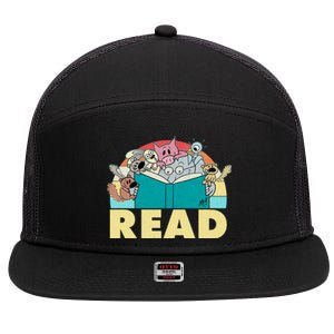 Cute Funny Animals Read Reading Book Lover Fan 7 Panel Mesh Trucker Snapback Hat