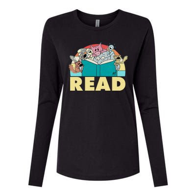 Cute Funny Animals Read Reading Book Lover Fan Womens Cotton Relaxed Long Sleeve T-Shirt