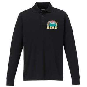 Cute Funny Animals Read Reading Book Lover Fan Performance Long Sleeve Polo