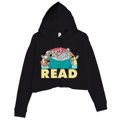 Cute Funny Animals Read Reading Book Lover Fan Crop Fleece Hoodie