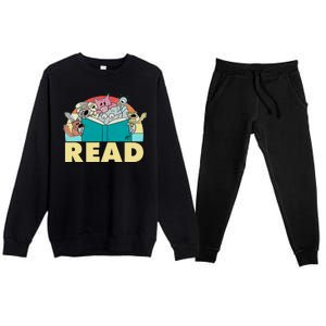 Cute Funny Animals Read Reading Book Lover Fan Premium Crewneck Sweatsuit Set