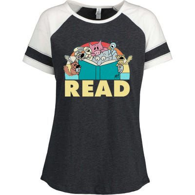 Cute Funny Animals Read Reading Book Lover Fan Enza Ladies Jersey Colorblock Tee