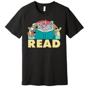 Cute Funny Animals Read Reading Book Lover Fan Premium T-Shirt