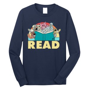 Cute Funny Animals Read Reading Book Lover Fan Long Sleeve Shirt