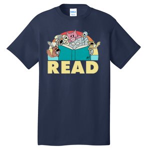 Cute Funny Animals Read Reading Book Lover Fan Tall T-Shirt