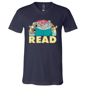 Cute Funny Animals Read Reading Book Lover Fan V-Neck T-Shirt