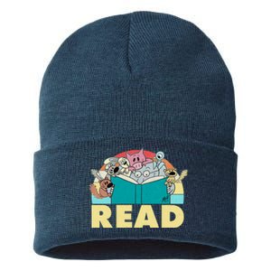 Cute Funny Animals Read Reading Book Lover Fan Sustainable Knit Beanie