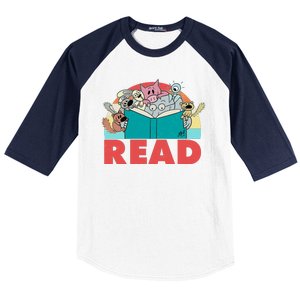 Cute Funny Animals Read Reading Book Lover Fan Baseball Sleeve Shirt