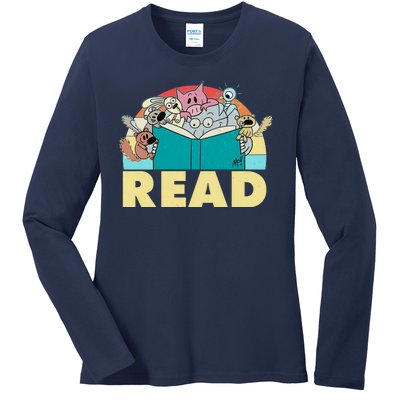 Cute Funny Animals Read Reading Book Lover Fan Ladies Long Sleeve Shirt