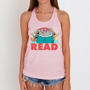 Cute Funny Animals Read Reading Book Lover Fan Women's Knotted Racerback Tank