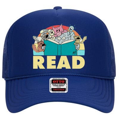 Cute Funny Animals Read Reading Book Lover Fan High Crown Mesh Back Trucker Hat