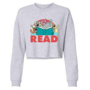 Cute Funny Animals Read Reading Book Lover Fan Cropped Pullover Crew