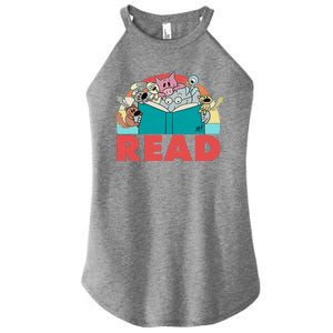 Cute Funny Animals Read Reading Book Lover Fan Women's Perfect Tri Rocker Tank