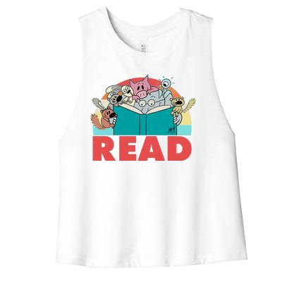 Cute Funny Animals Read Reading Book Lover Fan Women's Racerback Cropped Tank