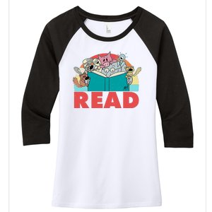 Cute Funny Animals Read Reading Book Lover Fan Women's Tri-Blend 3/4-Sleeve Raglan Shirt