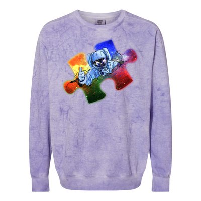 Cool Funny Autism Awareness Galaxy Puzzle Piece Astronaut Colorblast Crewneck Sweatshirt