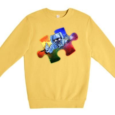 Cool Funny Autism Awareness Galaxy Puzzle Piece Astronaut Premium Crewneck Sweatshirt