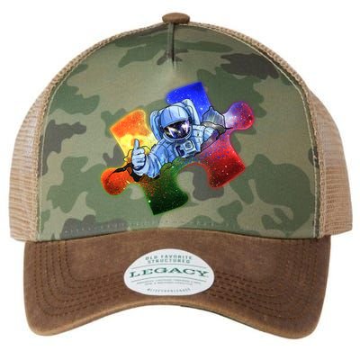 Cool Funny Autism Awareness Galaxy Puzzle Piece Astronaut Legacy Tie Dye Trucker Hat