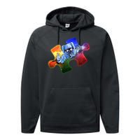 Cool Funny Autism Awareness Galaxy Puzzle Piece Astronaut Performance Fleece Hoodie